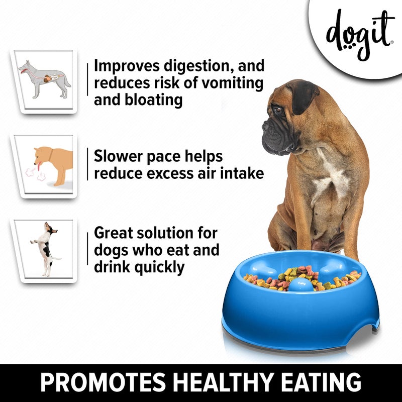 Dogit Dog Bowl Slow Feeder for Wet or Dry Dog Food, Go Slow Anti-Gulping Dog Dish, Blue, M - Image 2